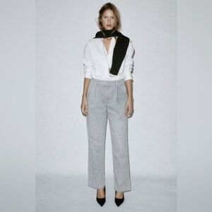 Topshop button tab detail straight leg trouser in grey